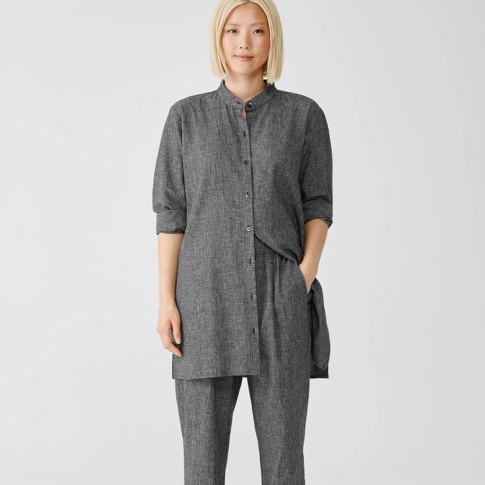 Eileen Fisher Hemp Organic Cotton Grid Long Shirt Women’s Sz S